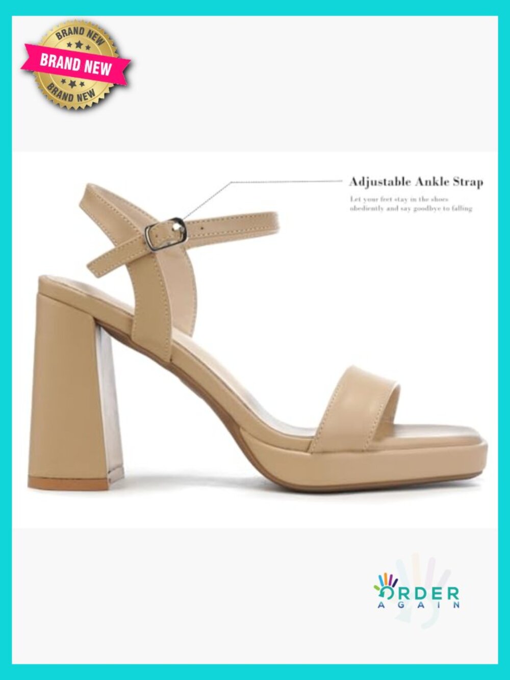 Platform Block Heel Square Open Toe Ankle Strap Heeled Sandals Fashion Wedding - Picture 4 of 7